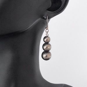Vintage Silver Tone Ball Bead Dangle Earrings